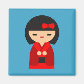 Red Kokeshi Japanse poppen Magneet (Voorkant)