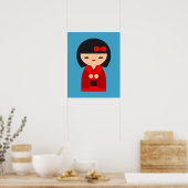 Red Kokeshi Japanse poppen Poster (Keuken)