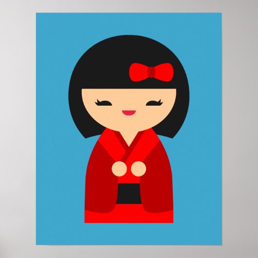 Red Kokeshi Japanse poppen Poster (Voorkant)