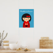 Red Kokeshi Japanse poppen Poster (Keuken)