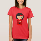 Red Kokeshi Japanse poppen T-shirt (Voorkant)