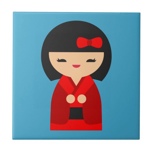 Red Kokeshi Japanse poppen Tegeltje (Voorkant)