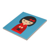 Red Kokeshi Japanse poppen Tegeltje (Zijkant)