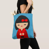 Red Kokeshi Japanse poppen Tote Bag (Dichtbij)