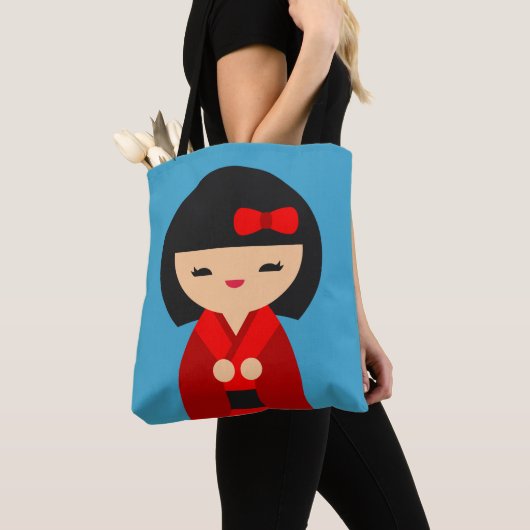 Red Kokeshi Japanse poppen Tote Bag (Dichtbij)