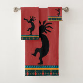 Red Kokopelli Bath Towel Set Bad Handdoek (Insitu)