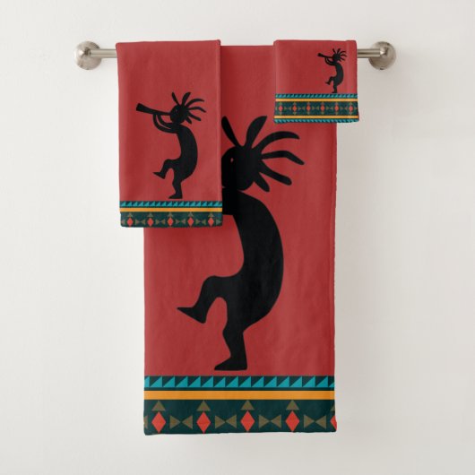 Red Kokopelli Bath Towel Set Bad Handdoek (Insitu)