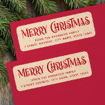 Red Kraft feestelijke Merry Christmas retouradres Etiket<br><div class="desc">Retouradreslabels met rode tekst "Merry Christmas" in een feestelijk lettertype en uw retouradres hieronder op een GEDRUKTE AFBEELDING Kraft papieren look achtergrond.</div>