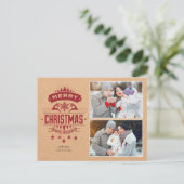 Red Kraft Photo Briefkaart Holiday Card (Staand voorkant)