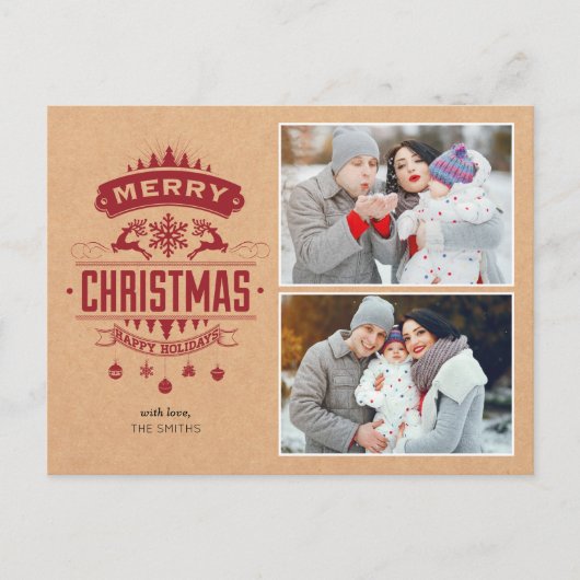 Red Kraft Photo Briefkaart Holiday Card (Voorkant)