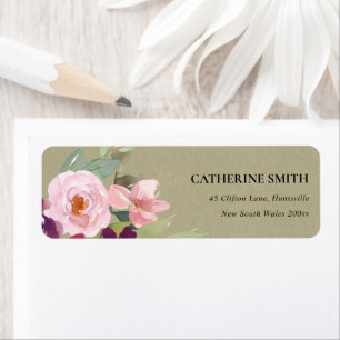RED KRAFT PINK BLUS ROOS WATERVERF FLORAL ADRES ETIKET