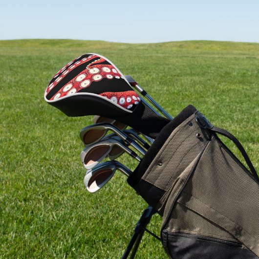 Red Kraken Octopus Tentacles Black Golfheadcover (Insitu)
