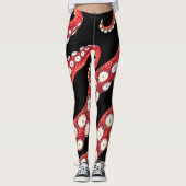 Red Kraken Octopus Tentacles Black Leggings (Voorkant)
