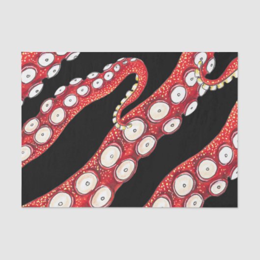 Red Kraken Octopus Tentacles Black Tissuepapier (Voorkant)