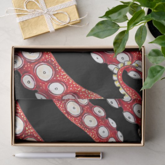 Red Kraken Octopus Tentacles Black Tissuepapier (Geschenk)