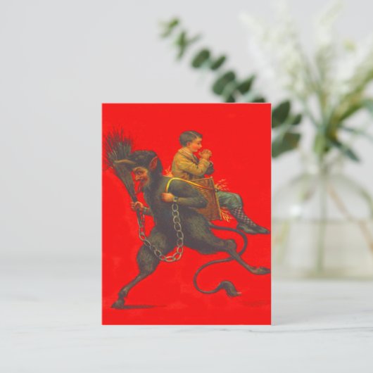 Red Krampus ontvoering biddende jongen Briefkaart (Staand voorkant)