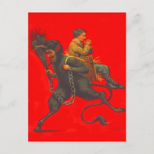 Red Krampus ontvoering biddende jongen Briefkaart (Voorkant)