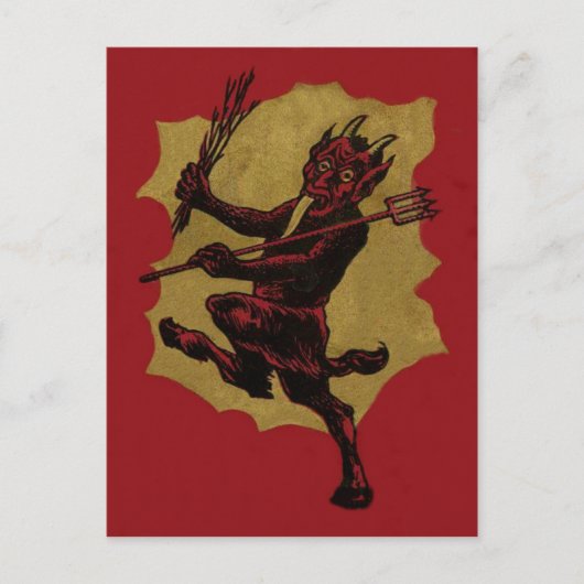 Red Krampus Pitchfork Switch Tongue Briefkaart (Voorkant)