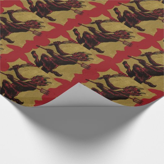 Red Krampus Pitchfork Switch Tongue Cadeaupapier (Hoek)