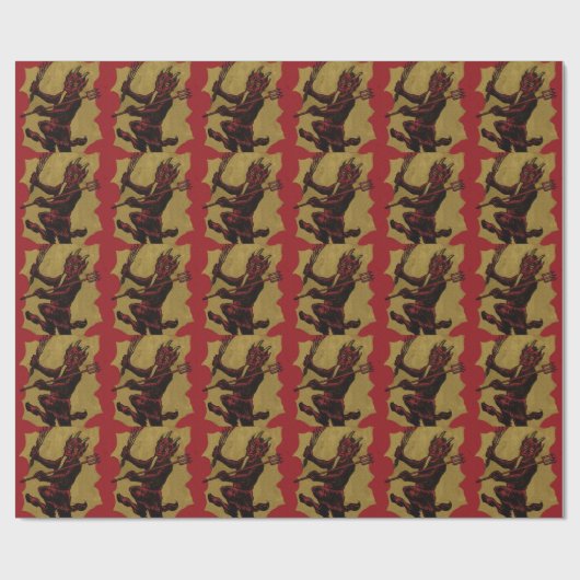 Red Krampus Pitchfork Switch Tongue Cadeaupapier (Vlak)