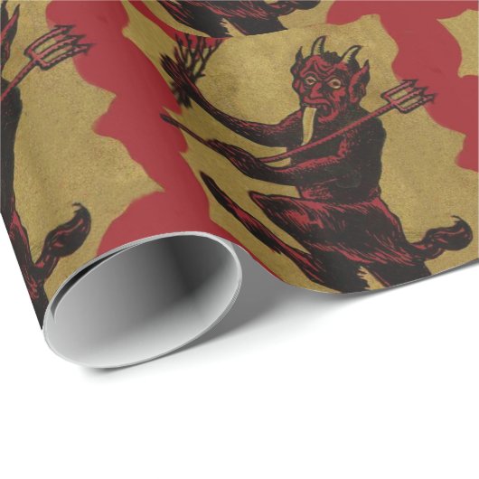 Red Krampus Pitchfork Switch Tongue Cadeaupapier (Rol Hoek)