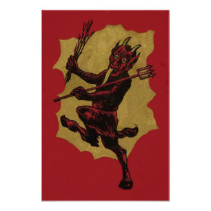 Red Krampus Pitchfork Switch Tongue Foto Afdruk