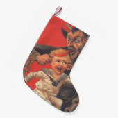Red Krampus Pulling Boys Oren Kleine Kerstsok (Voorkant (Hangend))