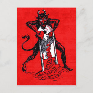 Red Krampus Slicing Heart Briefkaart