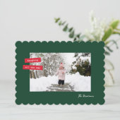 Red Label Single Photo Flat Holiday Card Feestdagenkaart (Staand voorkant)