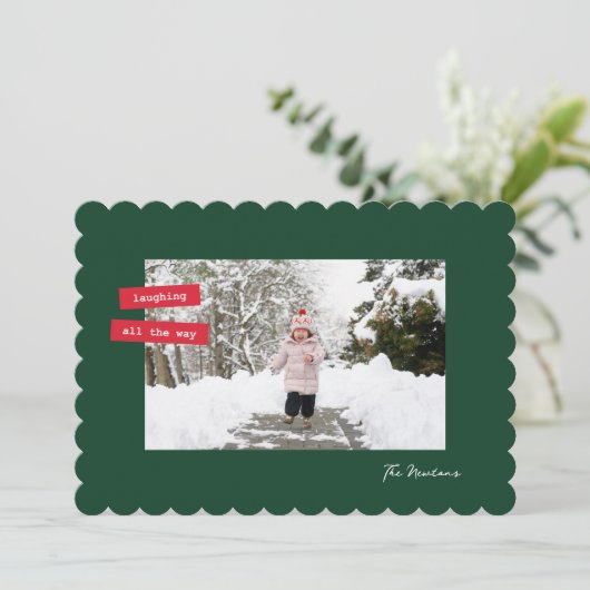 Red Label Single Photo Flat Holiday Card Feestdagenkaart (Staand voorkant)