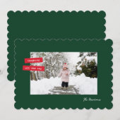 Red Label Single Photo Flat Holiday Card Feestdagenkaart (Voorkant / Achterkant)