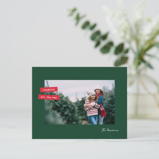 Red Label Single Photo Flat Holiday Postcard Feestdagenkaart (Staand voorkant)