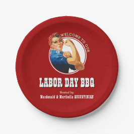 Red LABOR DAY BBQ Rosie Riveter Papieren Bordje
