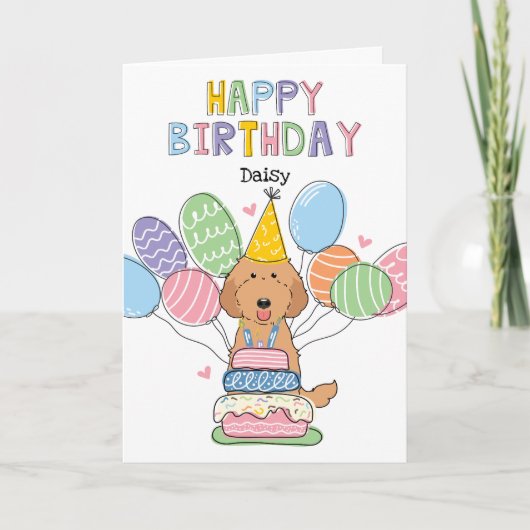 Red Labradoodle Dog Happy Birthday Kaart (Voorkant)