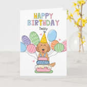 Red Labradoodle Dog Happy Birthday Kaart (Gele Bloem)