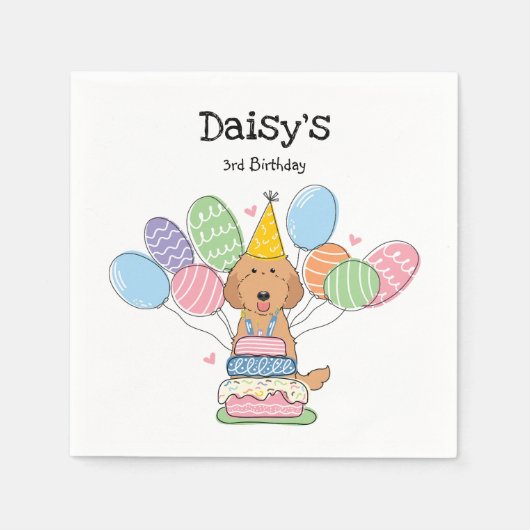 Red Labradoodle Hond Verjaardagsfeestje Papieren s Servet (Voorkant)