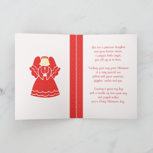 Red Lace 1-kerstengel voor de dochter Feestdagen Kaart (Binnen)