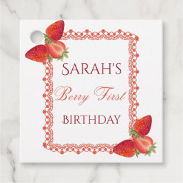 Red Lace Berry First Birthday Bedankjes Labels