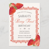 Red Lace Berry First Birthday Photo Invitation (Voorkant)