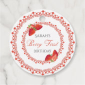 Red Lace Berry First Birthday Round Bedankjes Labels (Achterkant)