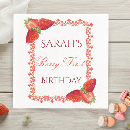 Red Lace Berry First Birthday Servet