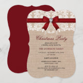 Red Lace & Burlap kerstfeest uitnodiging (Voorkant / Achterkant)