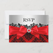 Red Lace Damask & Bow RSVP (Voorkant)