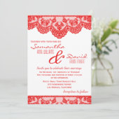 Red Lace en White Wedding Invitation Kaart (Staand voorkant)
