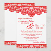 Red Lace en White Wedding Invitation Kaart (Voorkant / Achterkant)