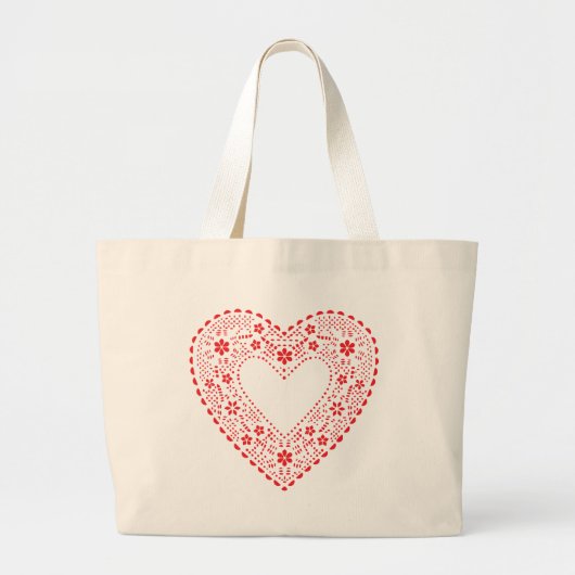 Red Lace Heart Grote Tote Bag (Voorkant)