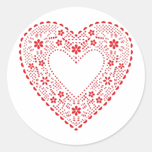 Red Lace Heart Ronde Sticker (Voorkant)