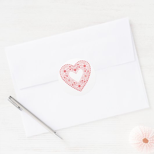 Red Lace Heart Ronde Sticker (Envelop)