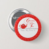 Red Lace kerstthee naam Ronde Button 5,7 Cm (Voorkant /achterkant)