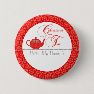 Red Lace kerstthee naam Ronde Button 5,7 Cm